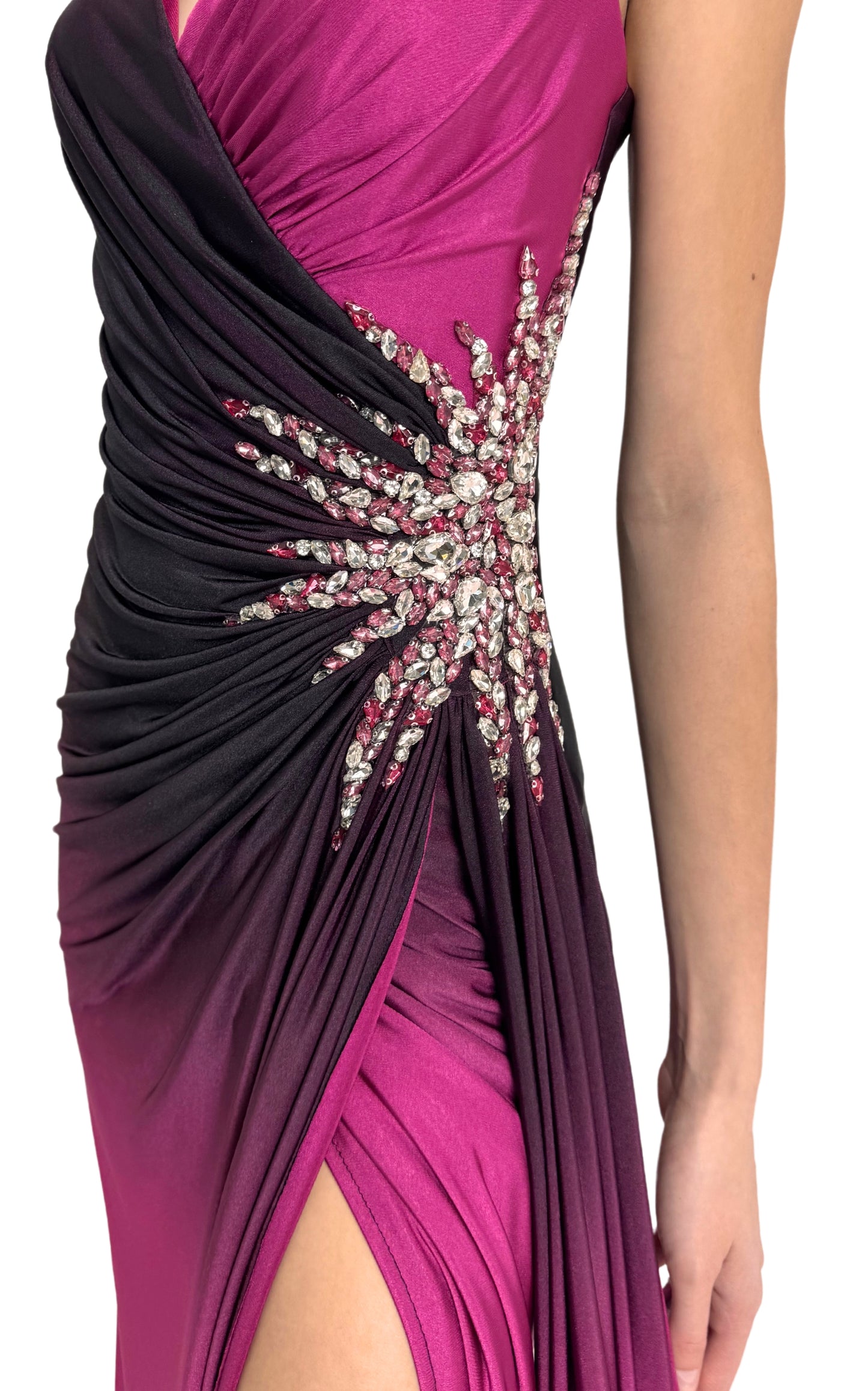 Rhinestone Embellished Burgundy Ombre Party Dress to Impress