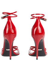 Red Patent Leather Sandals Double G Ankle Strap