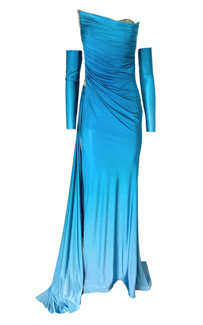 Rhinestone Embellished Blue Ombre Gown