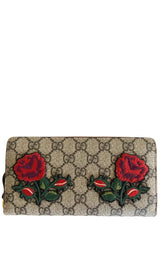  GucciGG Supreme Monogram Embroidered Floral Zip Around Wallet - Runway Catalog