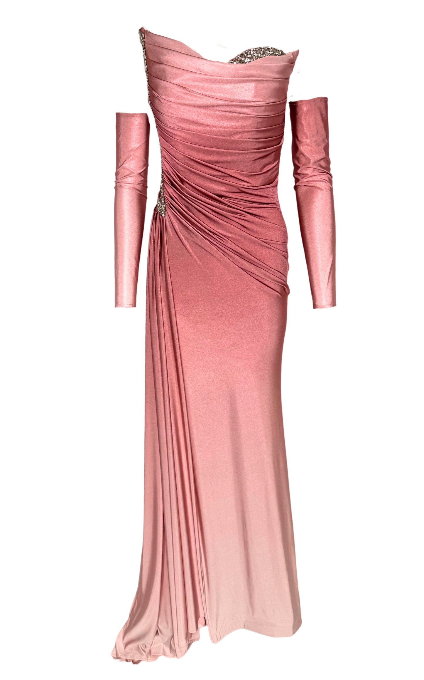 Rhinestone Embellished Light Pink Ombre Gown