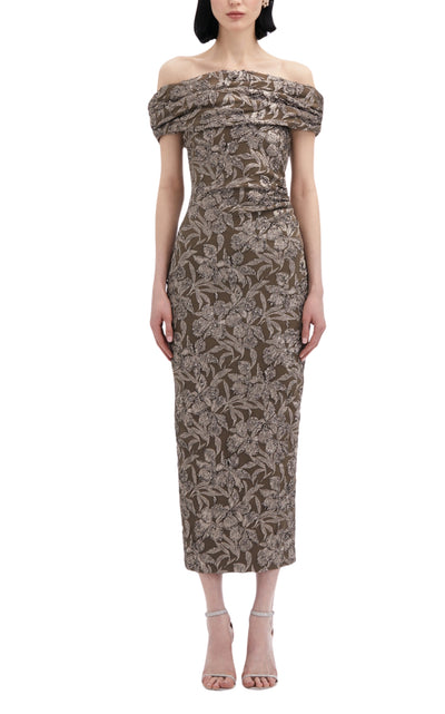 Floral Metallic Jacquard Midi Dress