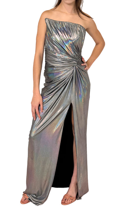 Silver Metallic Cocktail Prom Dress