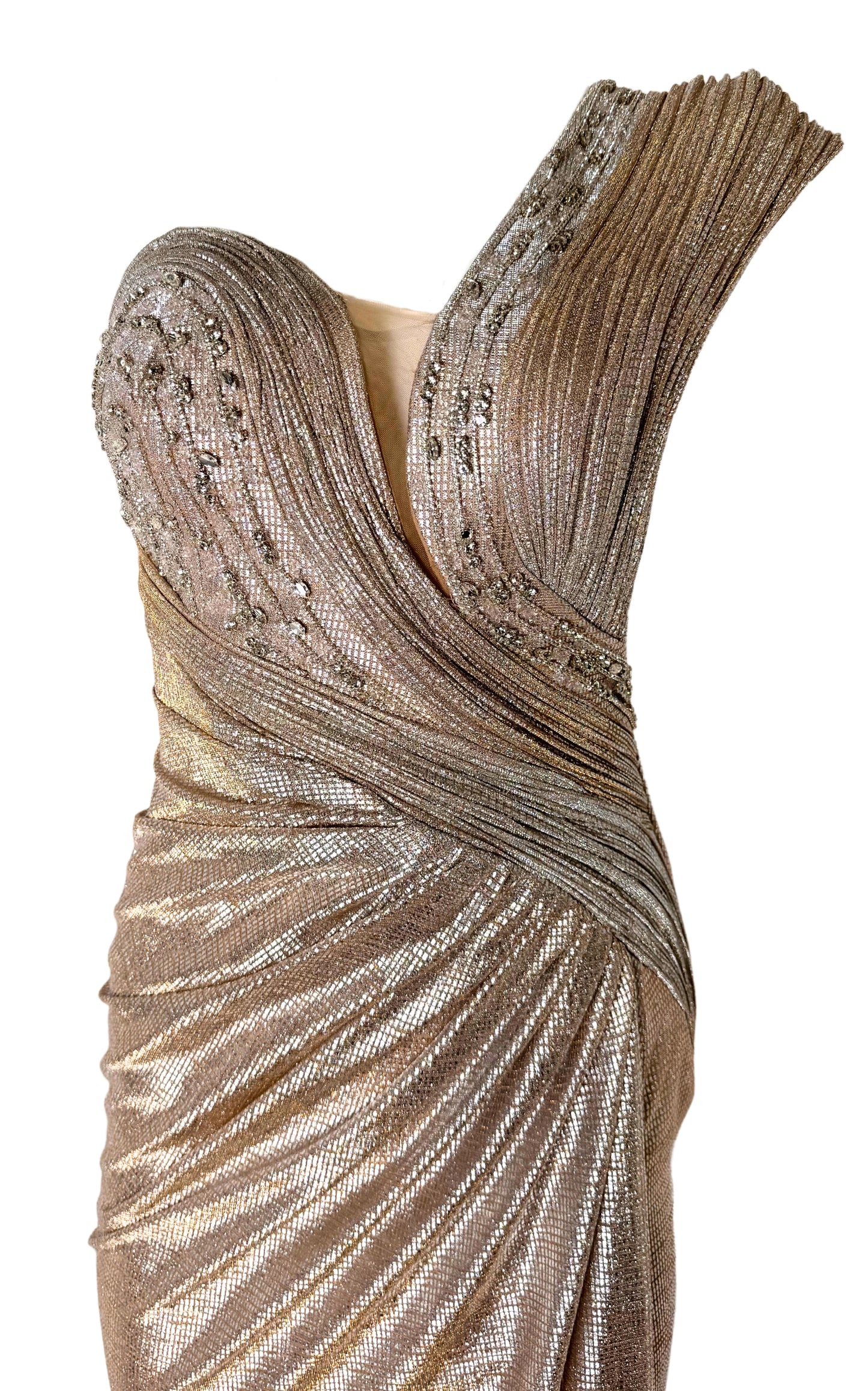 Waves Gold Shimmer One-Shoulder Party Dress