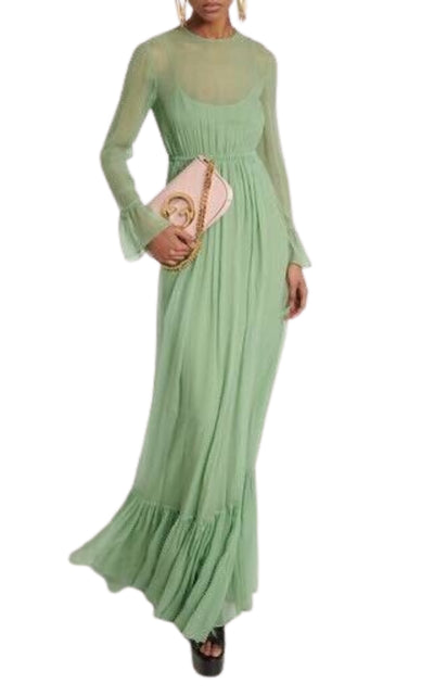 Green Chiffon Silk Dress