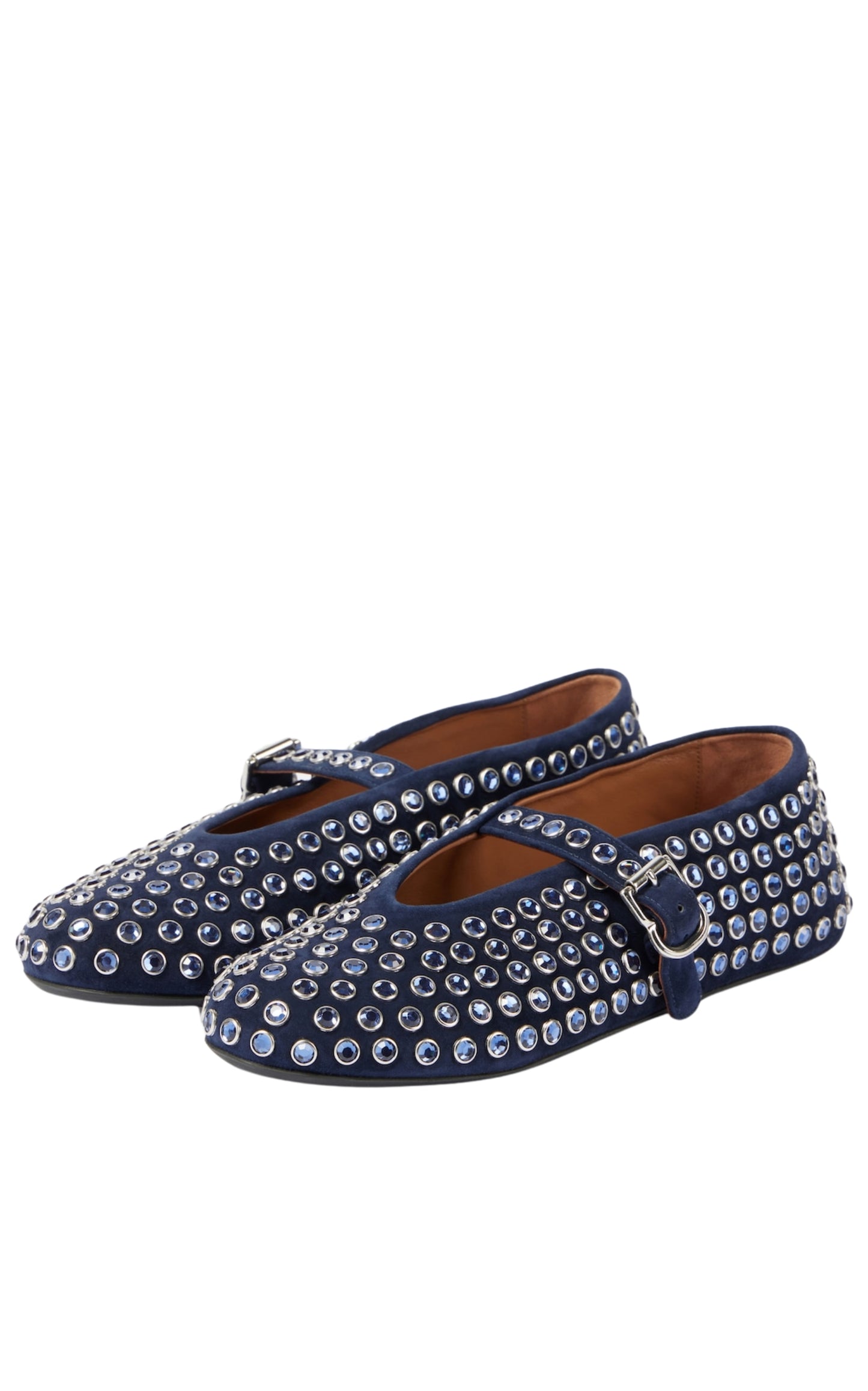 Blue Embellished Suede Ballet Flats