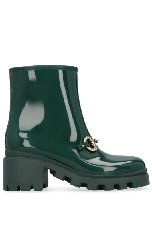  GucciHorsebit - Detailed Heeled Rubber Rain Boots in Green - Runway Catalog