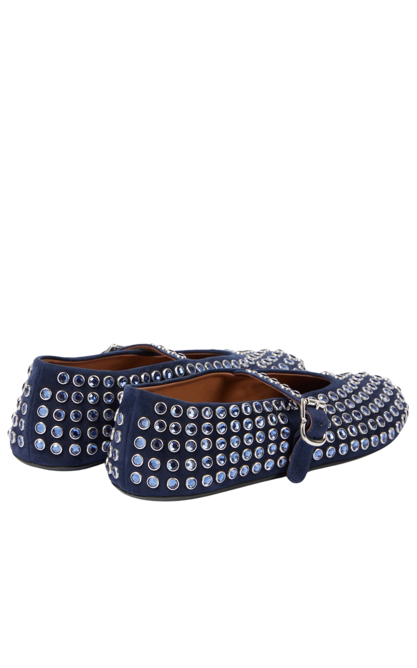 Blue Embellished Suede Ballet Flats