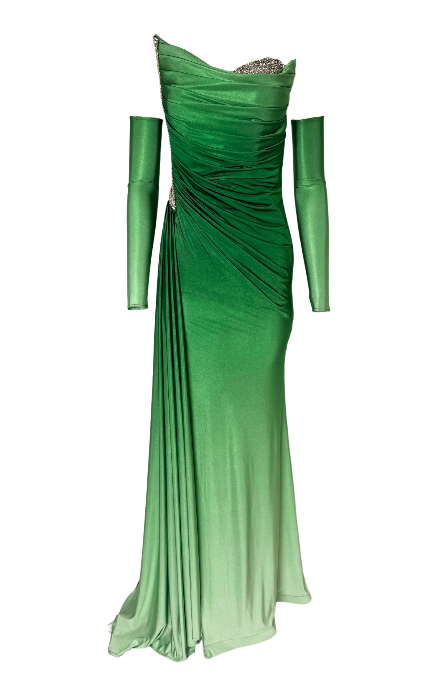 Rhinestone Embellished Green Ombre Gown