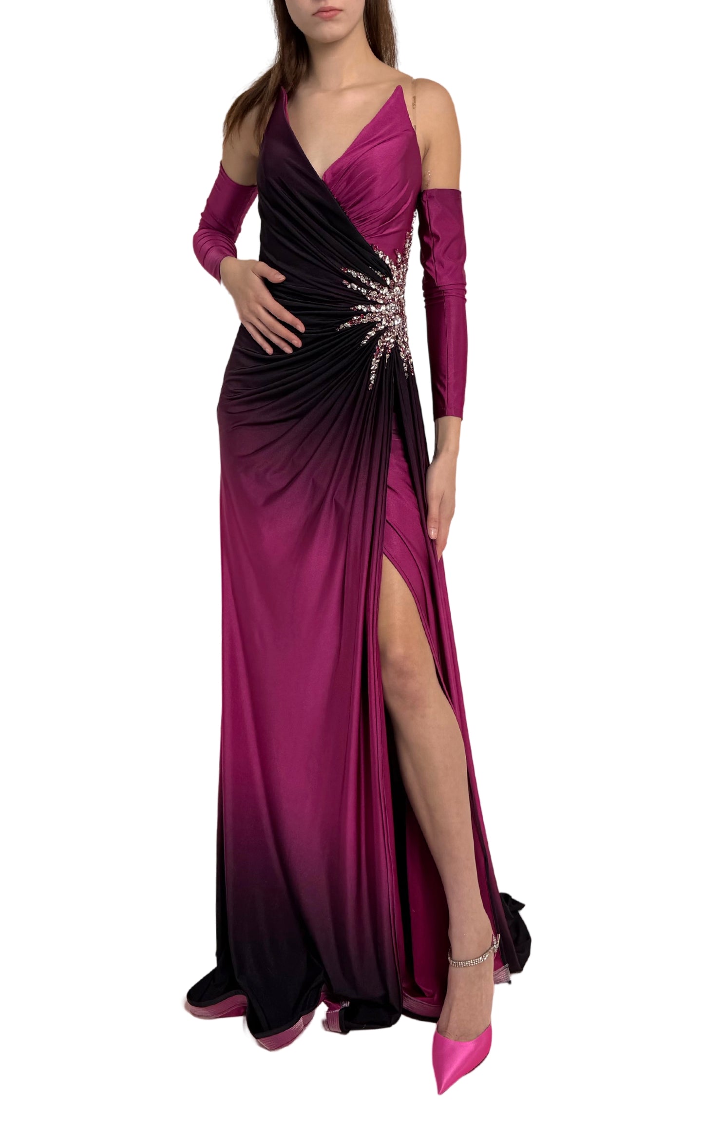 Rhinestone Embellished Burgundy Ombre Party Dress to Impress