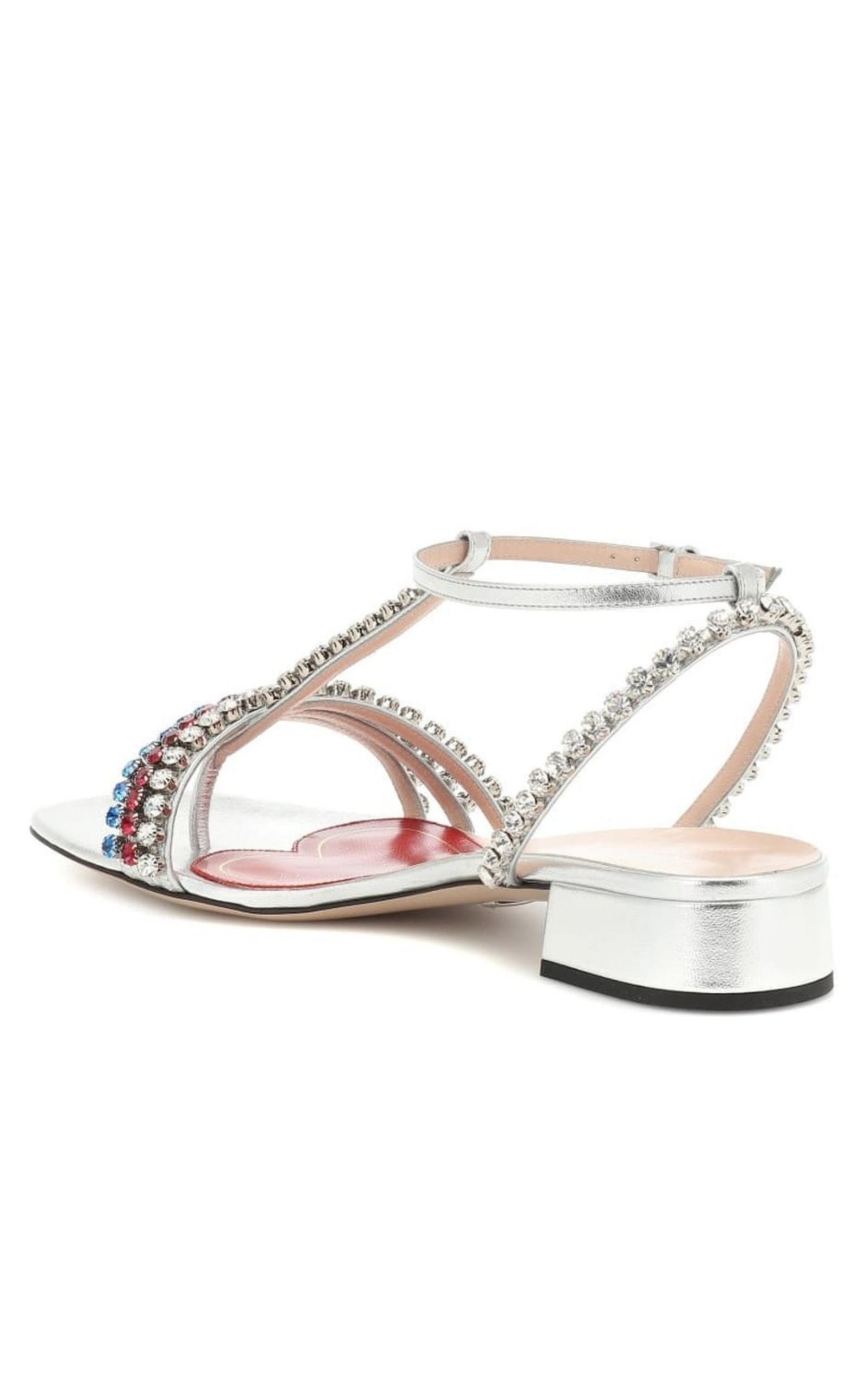  GucciBertie Embellished Metallic Leather Sandals - Runway Catalog