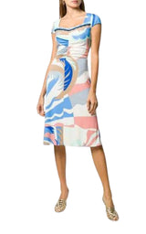  Emilio PucciBlue Acapulco Print Gathered Silk Blend Dress - Runway Catalog