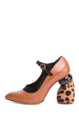  Dries Van NotenCamel Leopard Leather Mary Jane Shoes - Runway Catalog