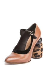  Dries Van NotenCamel Leopard Leather Mary Jane Shoes - Runway Catalog