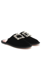  Roger VivierHotel Vivier Crystal-buckle Velvet Slippers - Runway Catalog