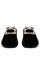  Roger VivierHotel Vivier Crystal-buckle Velvet Slippers - Runway Catalog