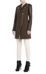  BCBGMAXAZRIAJulia Contrast Leather Sleeves Coat - Runway Catalog