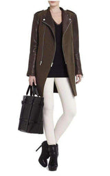  BCBGMAXAZRIAJulia Contrast Leather Sleeves Coat - Runway Catalog