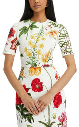  Oscar de la RentaMulticolor Floral Twill Pencil Dress - Runway Catalog