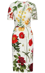  Oscar de la RentaMulticolor Floral Twill Pencil Dress - Runway Catalog