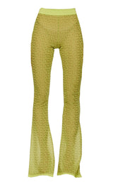  BalmainSemi-sheer Monogram Pattern Flared Pants - Runway Catalog