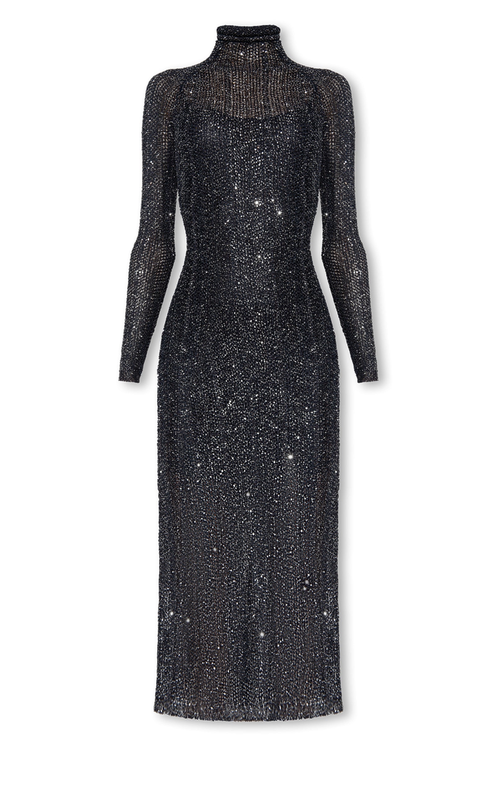 Navy Blue Sequin Knit High-Neck Dress Alaïa