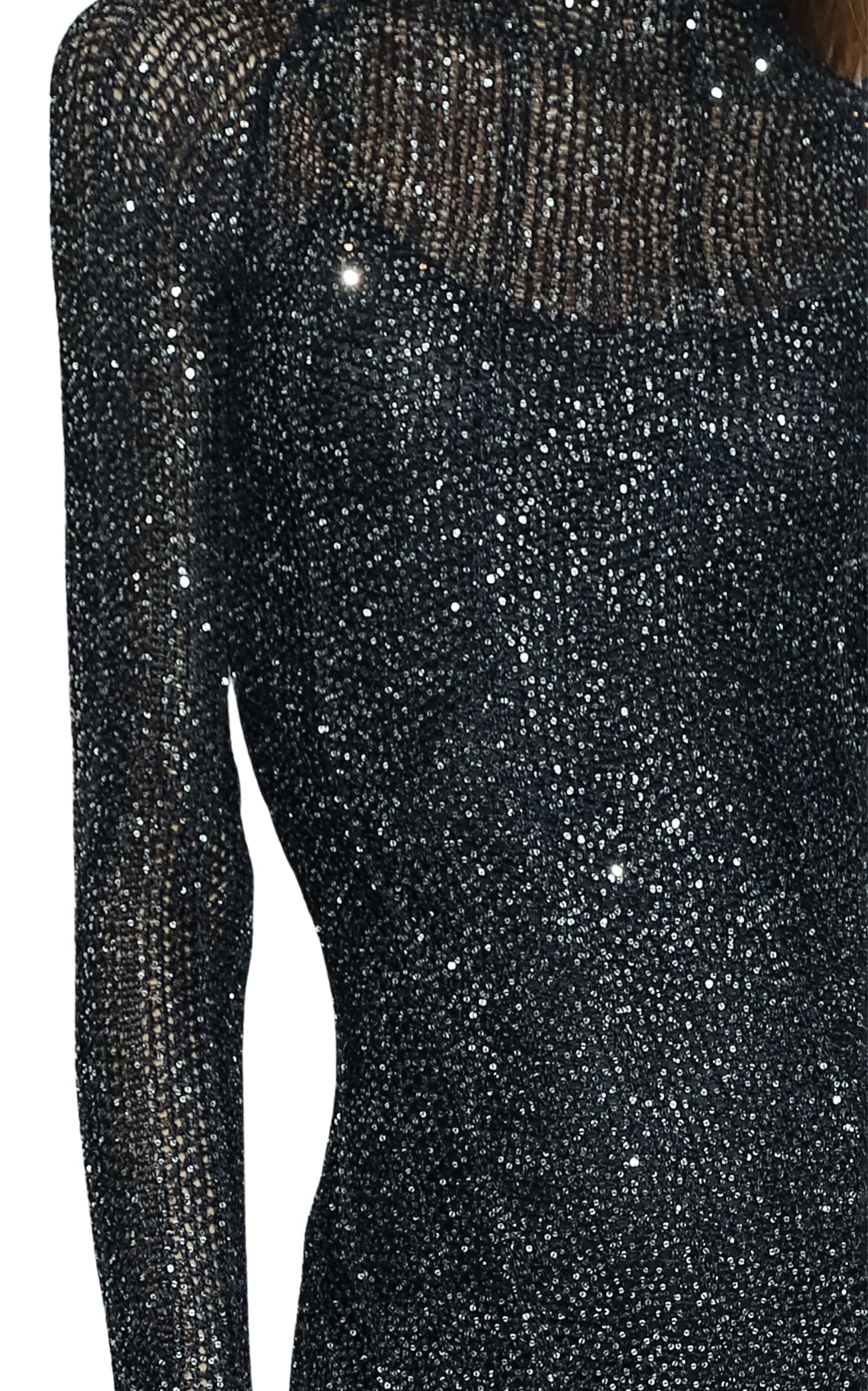 Navy Blue Sequin Knit High-Neck Dress Alaïa