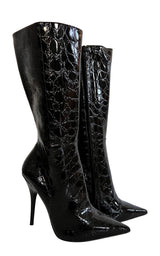 Black Crock Embossed Patent Leather Boots ALDO