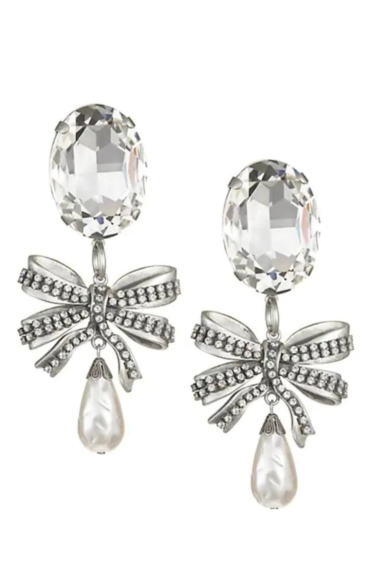 Crystal Bow Pearl Drop Earring Alessandra Rich