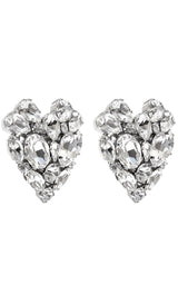 Silvertone Crystal Heart Stud Clip-On Earrings Alessandra Rich