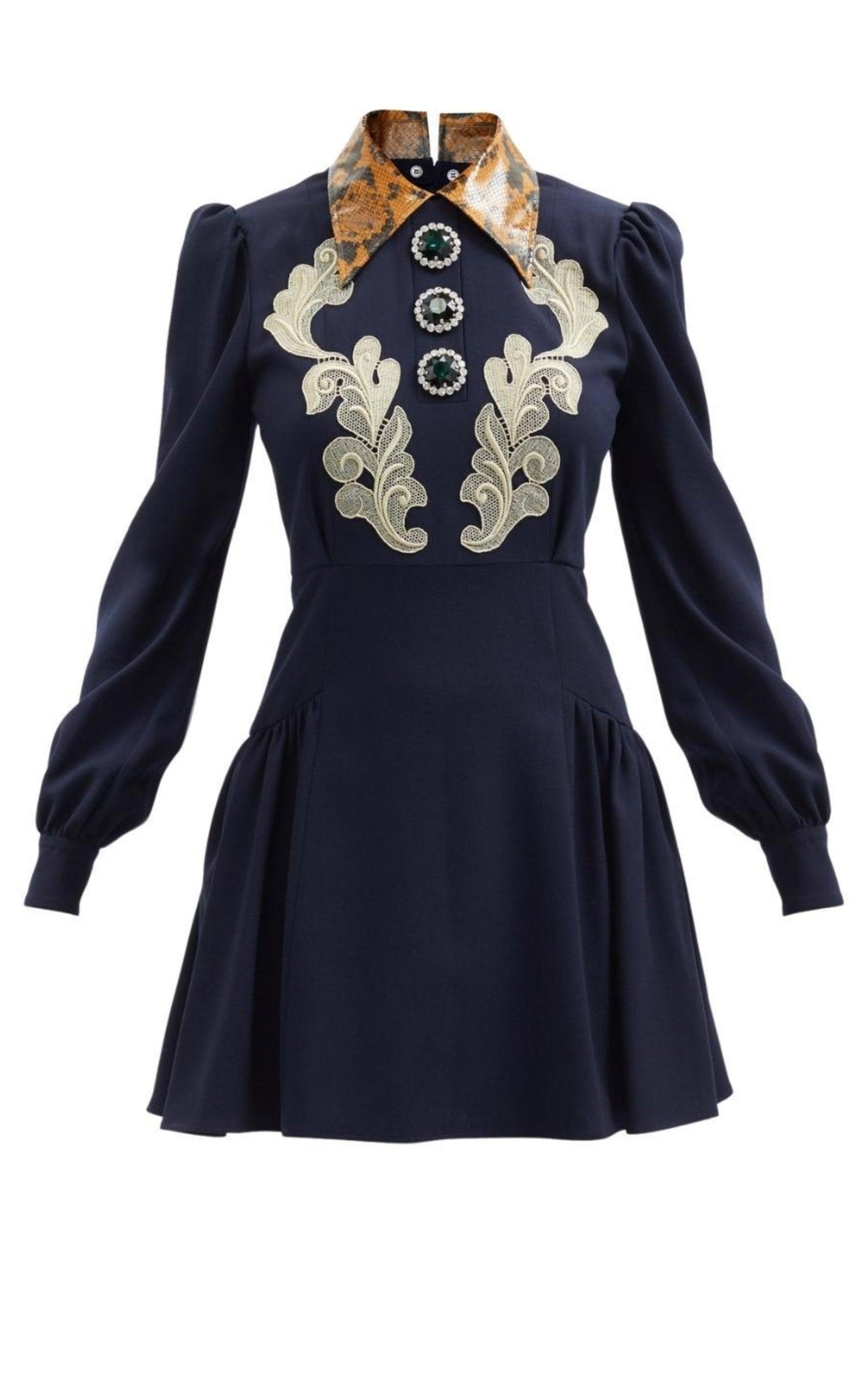 Wool Crepe Mini Dress With Python Print Collar Alessandra Rich