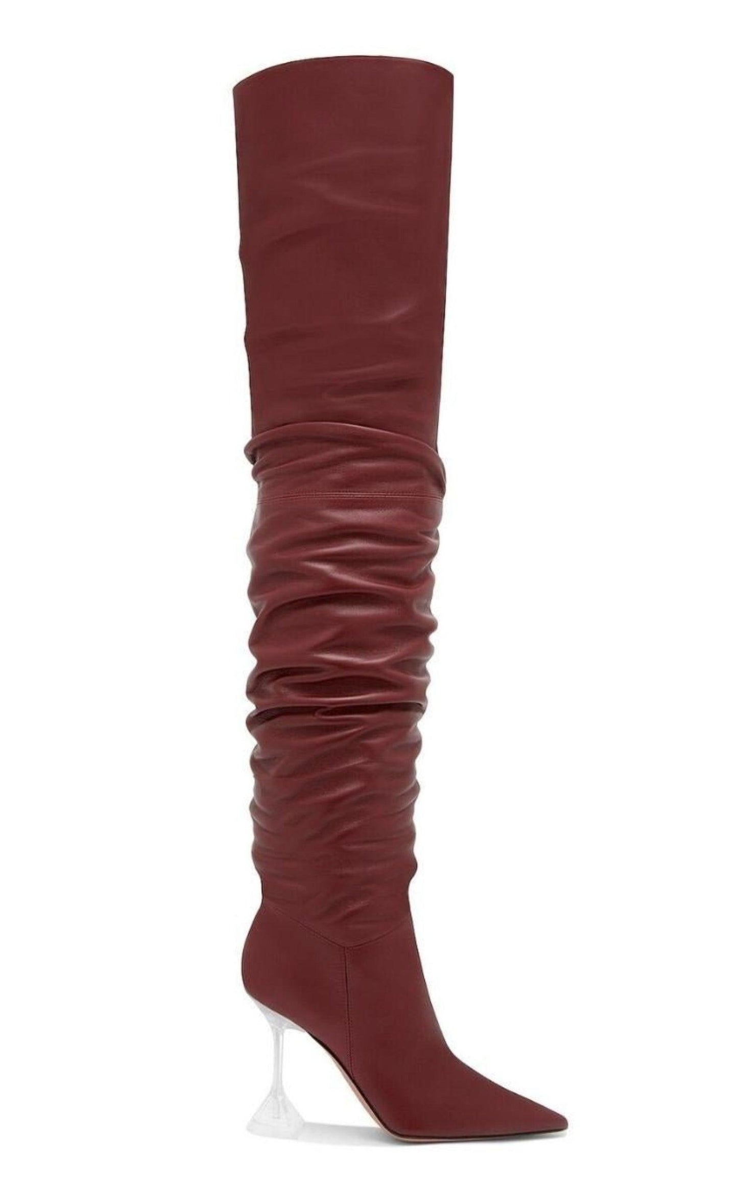 Amina Muaddi Olivia Burgundy Tall Leather Over The Knee Boots