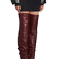 Amina Muaddi Olivia Burgundy Tall Leather Over The Knee Boots