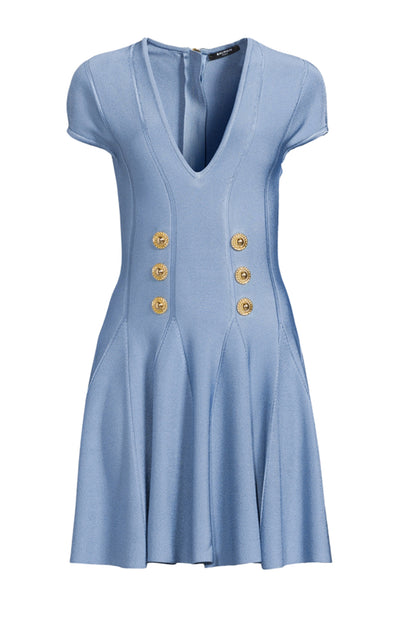 6-Button Fine Knit Mini Skater Dress Balmain