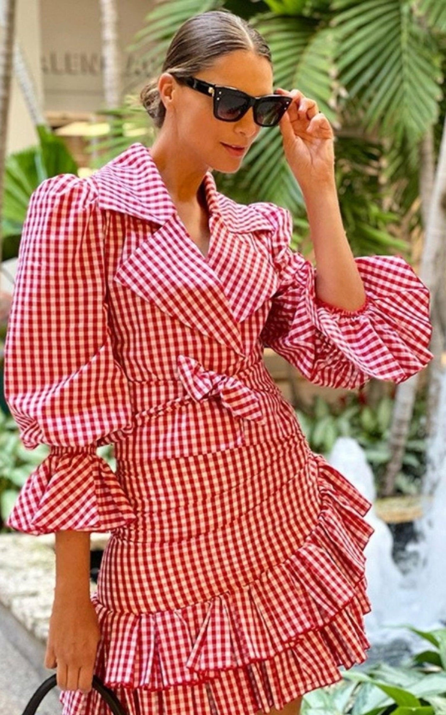 Balloon-Sleeve Gingham Blouse Balmain