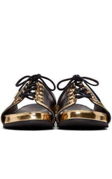 Black Gold Lace up Sliders Men Leather Sandals Balmain