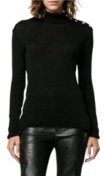 Black Knit Turtleneck Fine Wool Sweater Balmain