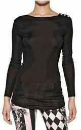 Black Long Sleeve Open Back Cotton Blend Top Balmain