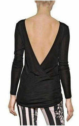 Black Long Sleeve Open Back Cotton Blend Top Balmain