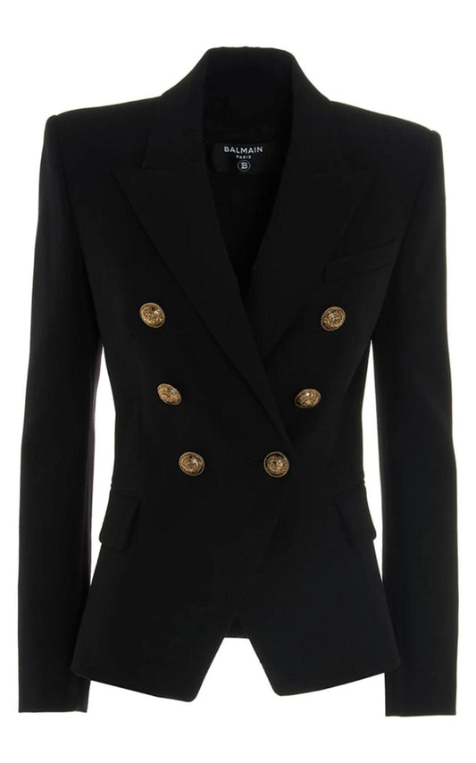 Black Wool Classic Double-Breasted Blazer Balmain