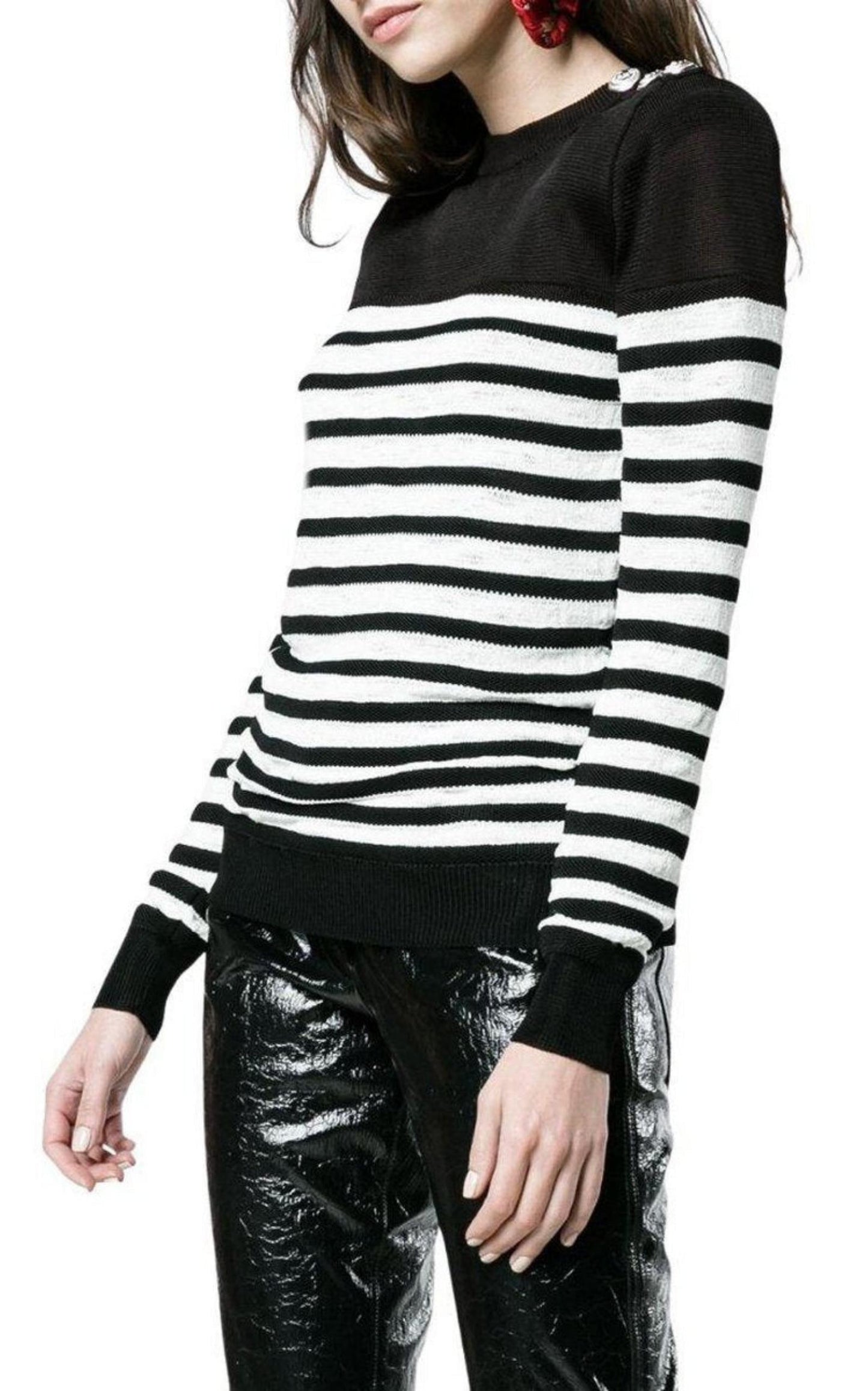 Crew Neck Stripe Long Sleeve Jumper Balmain