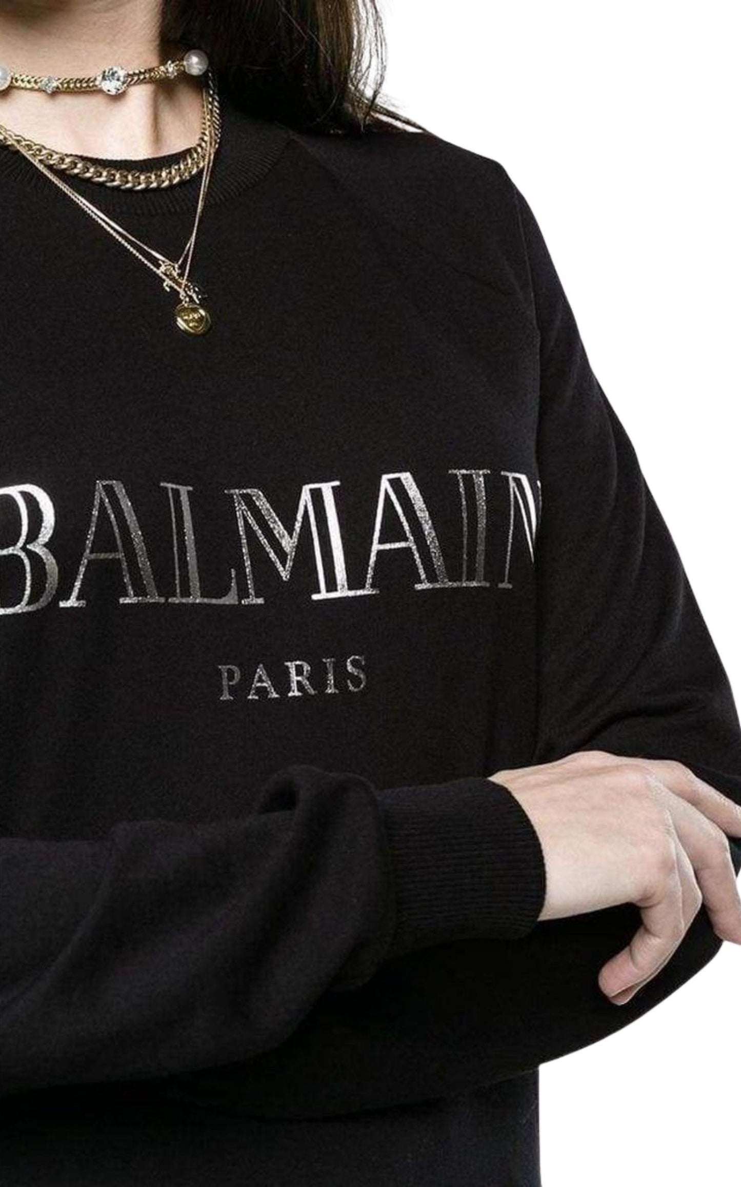 Crewneck Silver Logo Sweatshirt Balmain