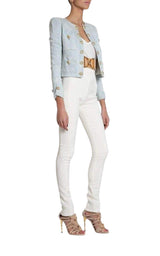 Cropped Stretch Cotton Denim Blazer Balmain