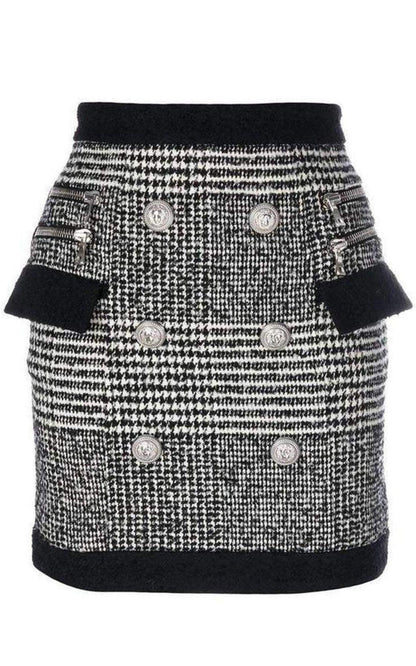 Houndstooth High-Rise Wool-Blend Mini Skirt Balmain