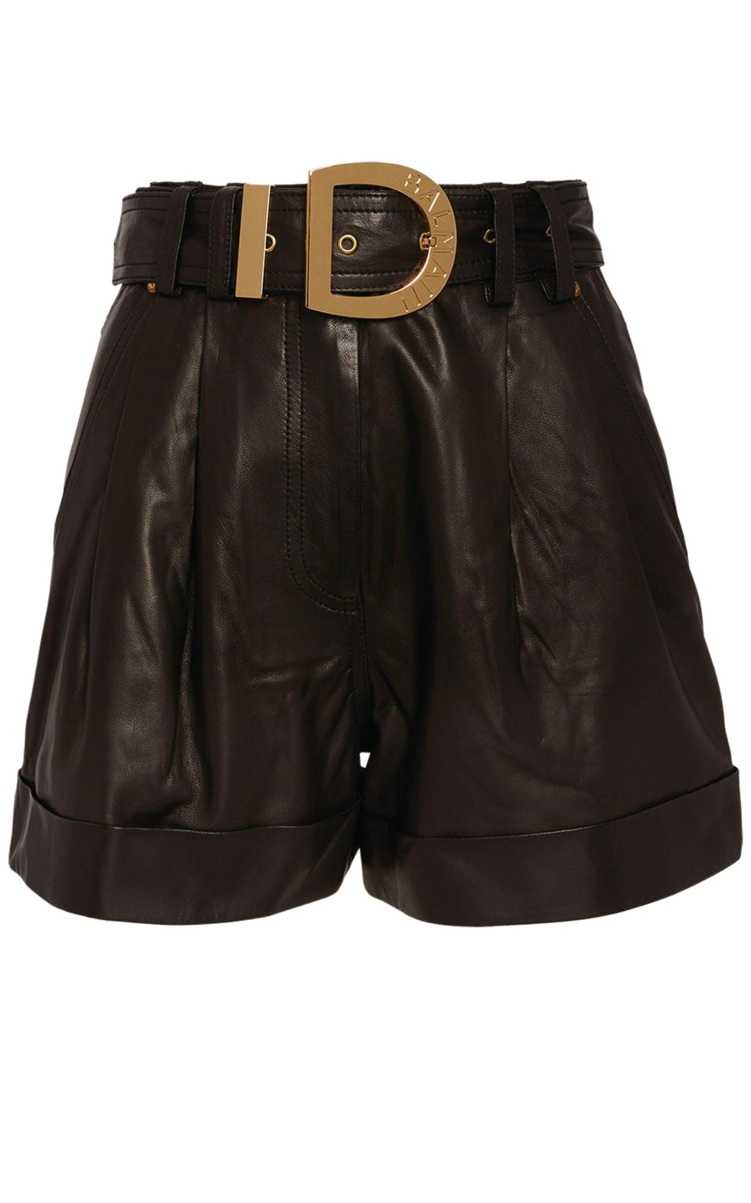 Leather High-Waist Belted Shorts Balmain