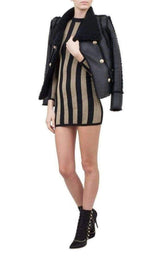 Lurex Gold Black Striped Pattern Mini Dress Balmain