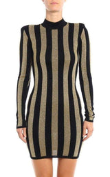 Lurex Gold Black Striped Pattern Mini Dress Balmain