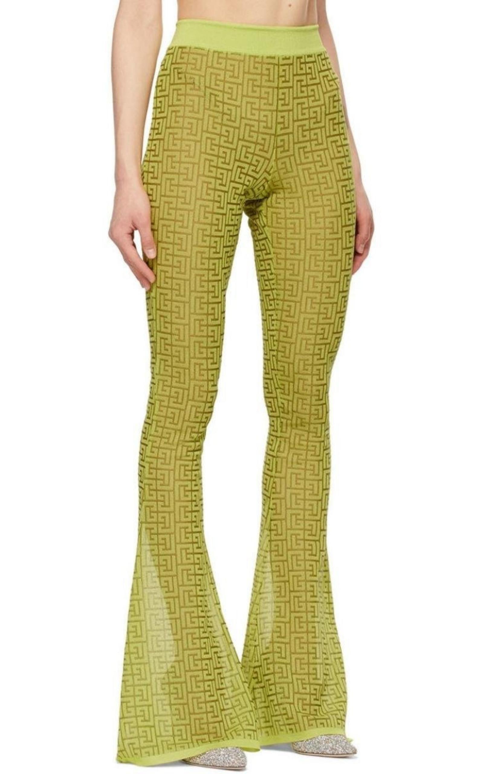 Balmain Semi-sheer Monogram Pattern Flared Pants