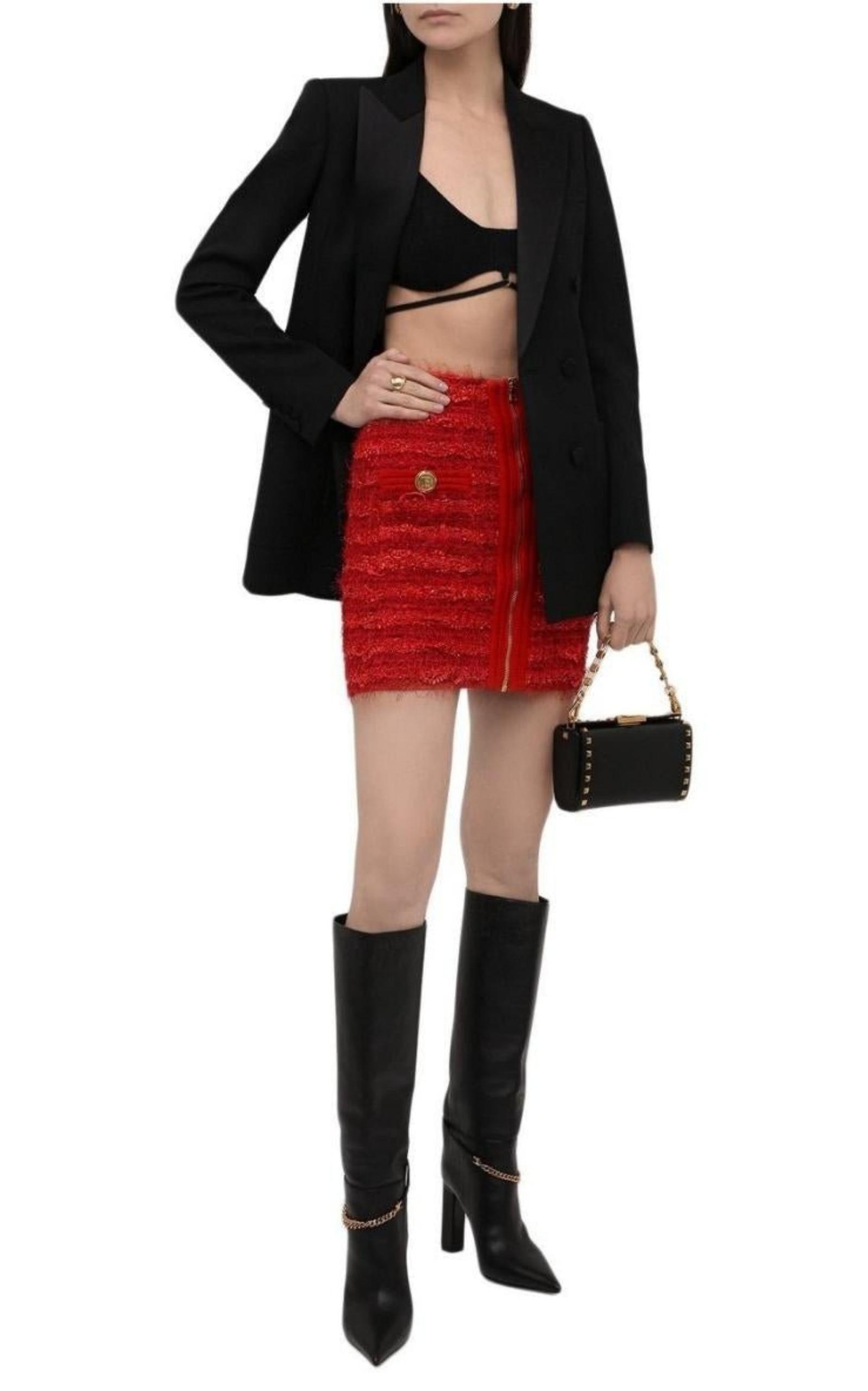 Zipped Tweed Mini Skirt Balmain