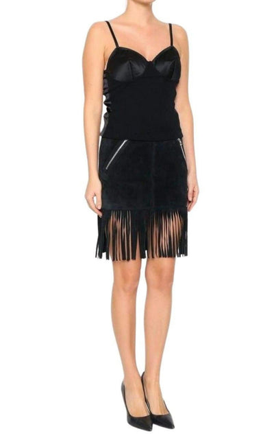 Black Leather Fringe Skirt Barbara Bui